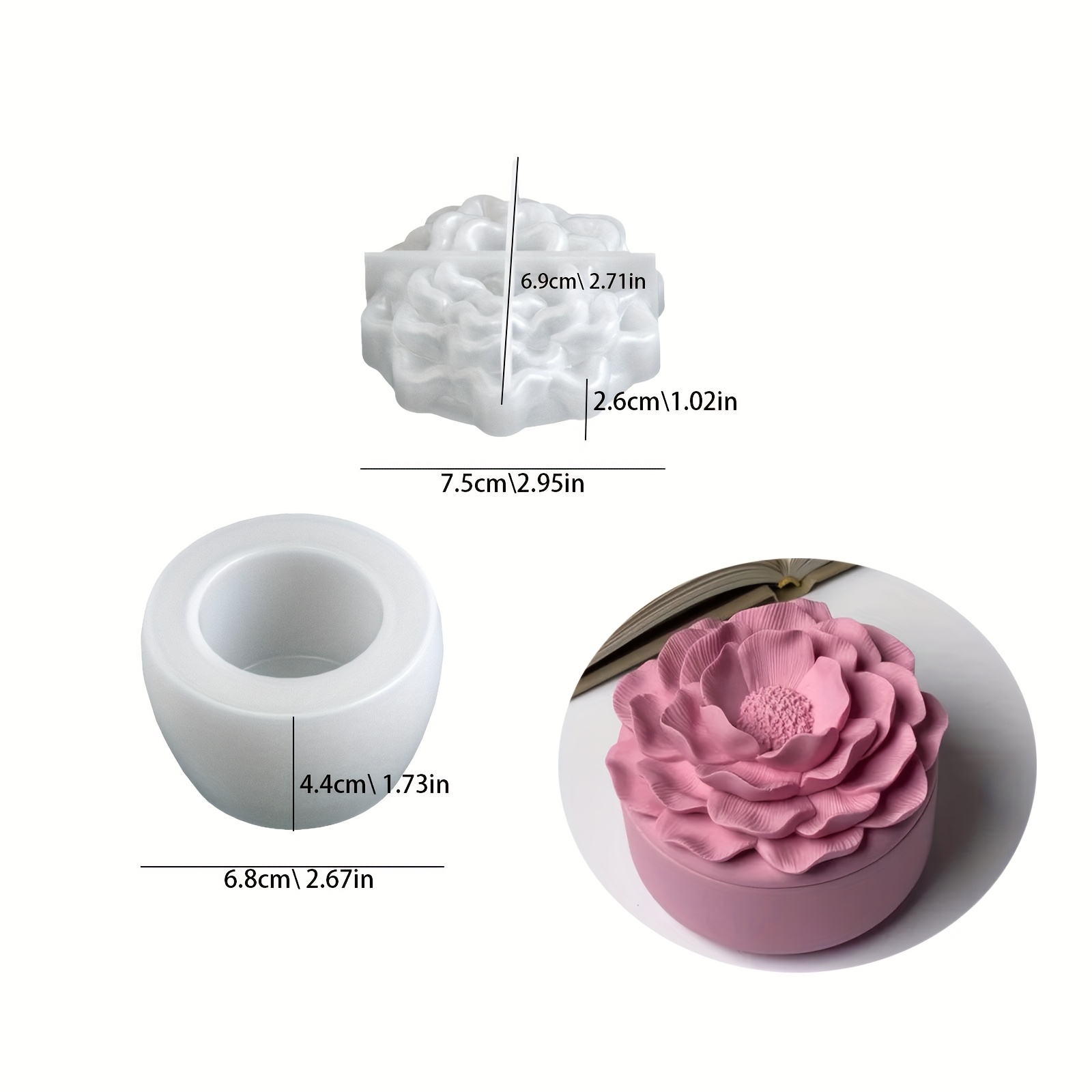E-shop Tonform Pfingstrose Blumen Gips Ton Silikonform Aufbewahrungsbehälter mit Kamelienabdeckung Aromatherapie Gips Zement Kerzenhalter Form