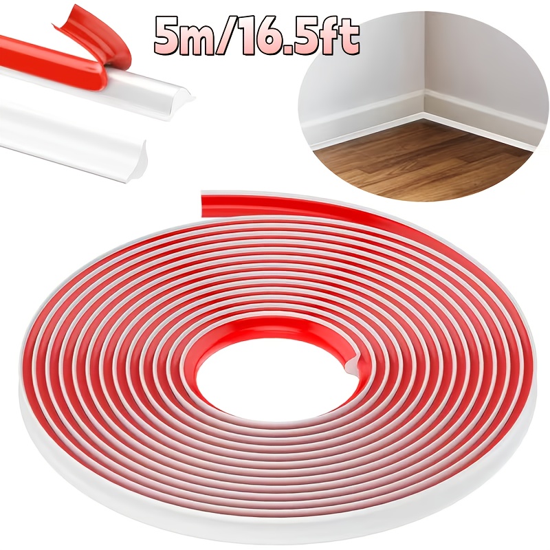 5m/16.5ft Long Self Adhesive Corner Silicone Decorative Strip - Flexible Triangular Skirting Board Caulking Strip, Waterproof, Thermal Insulation, Sound Insulation, , Interior Decoration