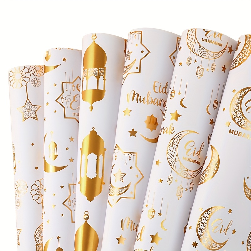 

3/6pcs, Eid Theme Gift Wrapping Paper, White Golden Gift Wrapping Paper, Diy Crafts Gift Wrapping, Islam Party Favor Wrapping Paper, Ramadan Eid Al-fitr Gift Decor, Ramadan Decorations