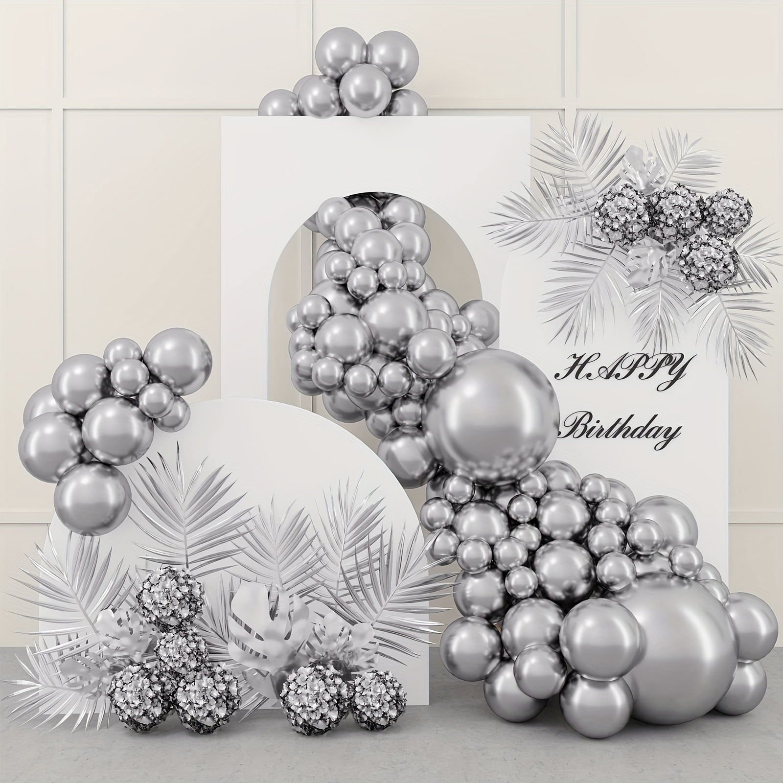 

96-piece Silver Latex Balloon Arch Kit With Balloon Wreath Set For Wedding, Birthday, Anniversary, Graduation, Christmas - Universal Round Shaped Metallic Balloons For Holiday Party Decor (ages 3-12)