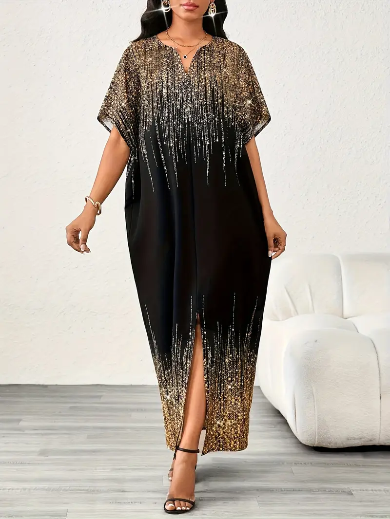 elegant black golden sequin tunic dress split hem perfect - Temu Pakistan elegant black golden sequin tunic dress split hem perfect - Temu Pakistan