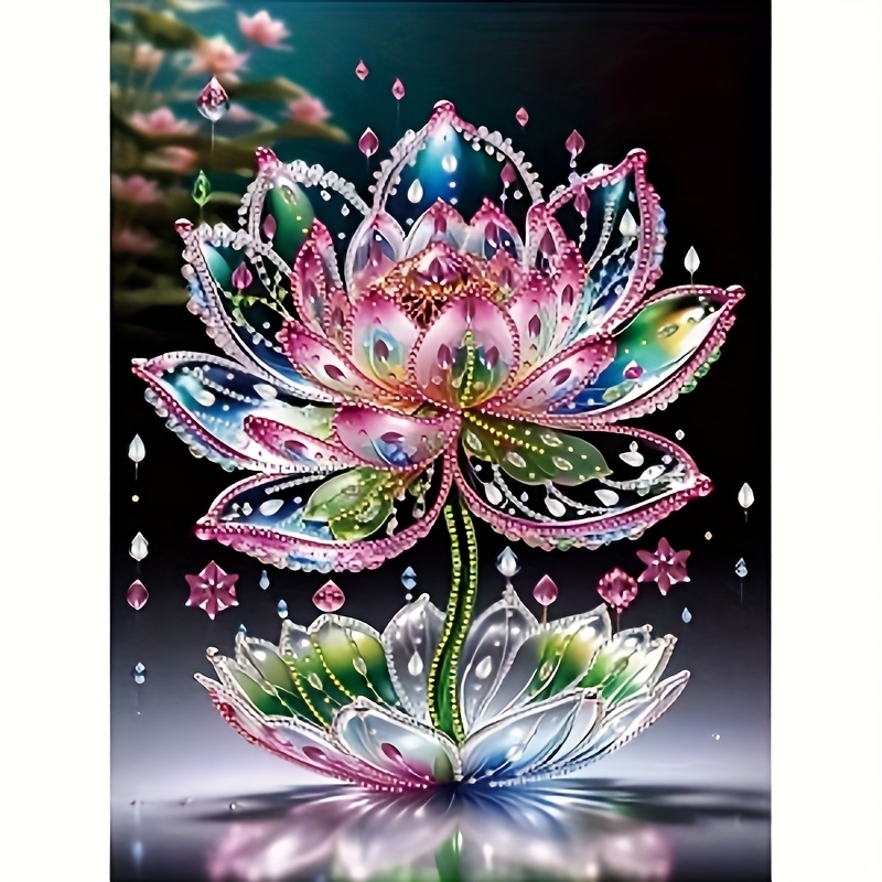TEMU A Single Piece Of Glazed Lotus Dream Diamond Painting Kit, A -yourself Craft Featuring Partially Embedded Irregular Diamonds. Finished Or