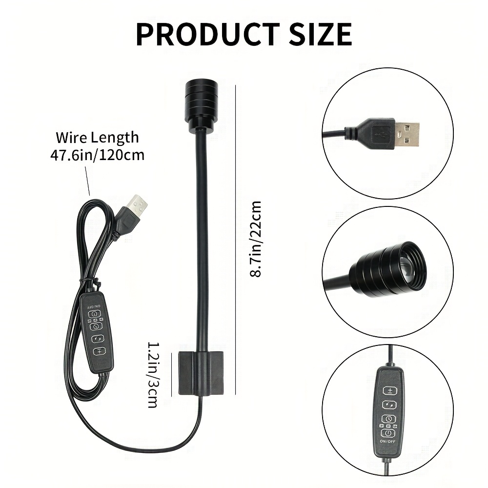 Aquarium USB Light, Reptile Tank Additions, 360° Adjustable, Three-Color Mode Clip-On Fish Tank Light, with Both Spotlight And Amphibian Lighting Functions, No Heating Effect, Without Battery