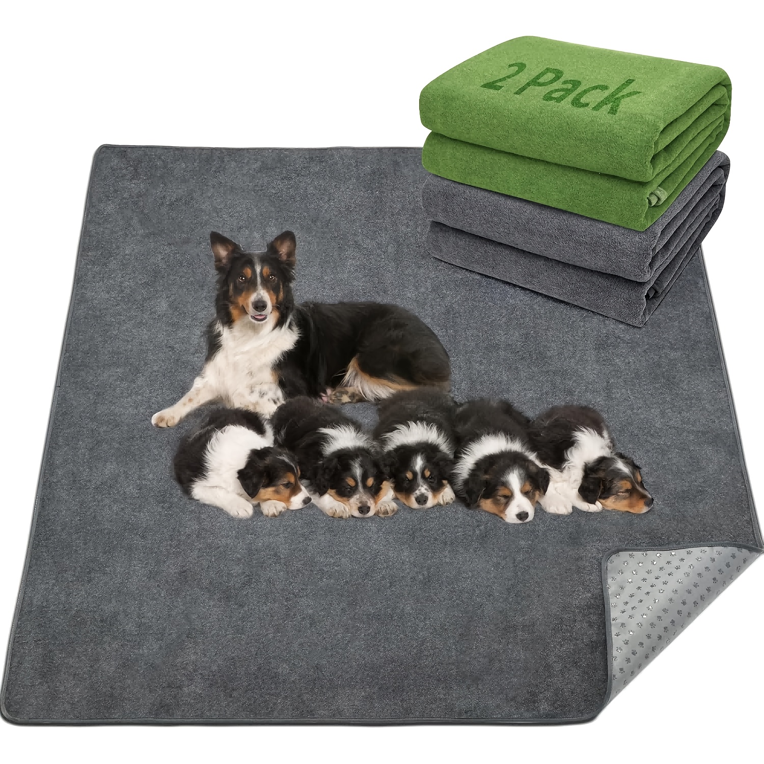 TEMU 2 Sets Of Oversized Washable Dog Mats For Flooring, Featuring Non-slip Pee Pads That Quickly, Suitable For Pet Whelping, Puppy Playpen Use, And Incontinence, Measuring 72x72 Inches, Assorted