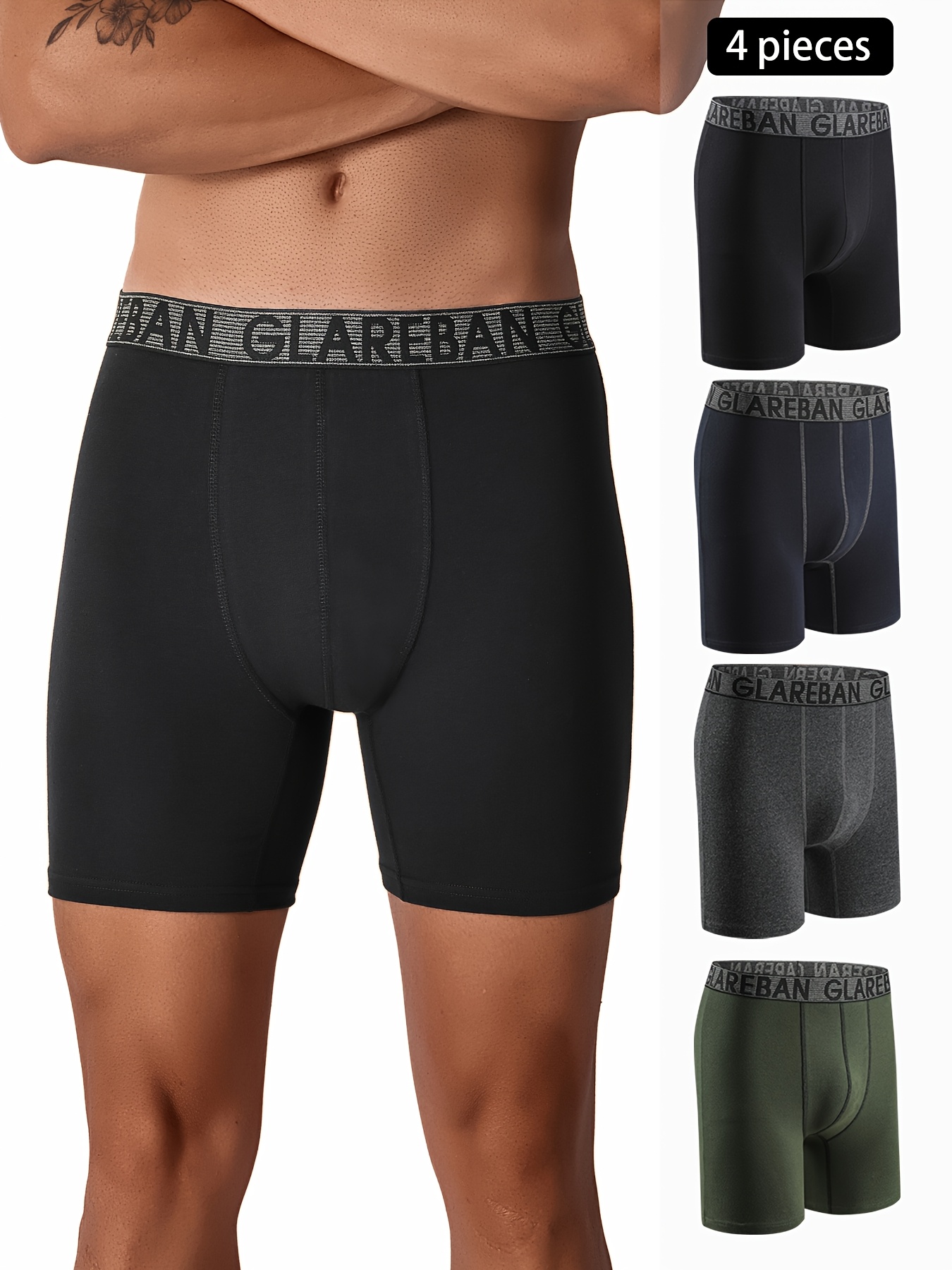 4 st.  -long bomull boxershorts herrunderkläder – bekväma herrboxer shorts trosor för män