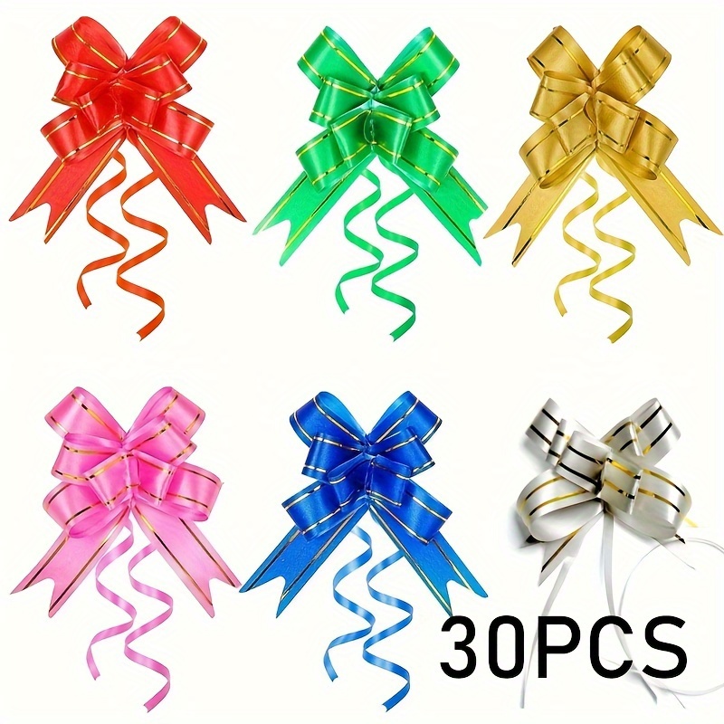 

30pcs Ribbon Bows - Plastic Bow Decorations With Golden Edging For Diy Gift Wrapping, Seasonal Decor For Christmas, Halloween, Easter, Thanksgiving, Graduation - No Feathers, Battery-free