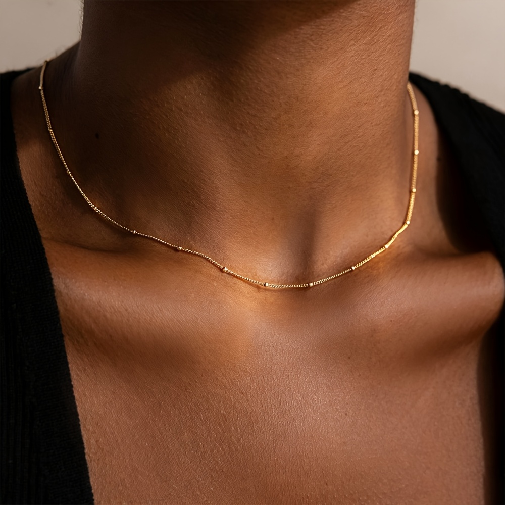 TEMU Exquisito collar "" • Cadena de acero inoxidable bañada en oro de 18K • Collar pequeño con colgante de cuentas • Joyería apilable • Regalo para