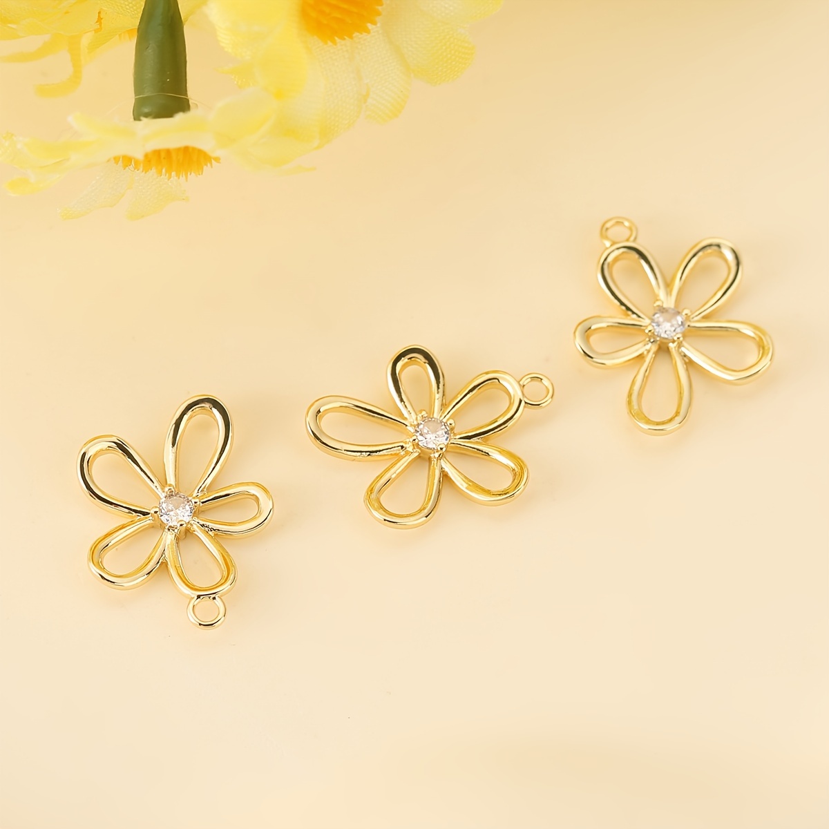 Image of 3pcs, European And Fashion - Copper With Zirconia Inlay - Exquisite Five-petal Flower - Unisex Stylish Pendant For, Suitable For Hanging On Necklaces, Earrings, Chains, Charms, And Bracelets