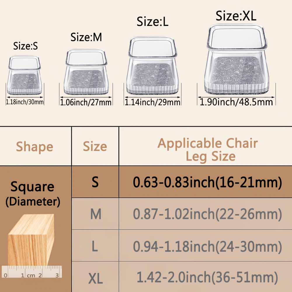 TEMU 16 Square Chair Leg Floor Protectors, Chair Foot Covers, Transparent Chair Leg Covers, Silent And Wear-resistant Foot Pads, Noise Reduction,