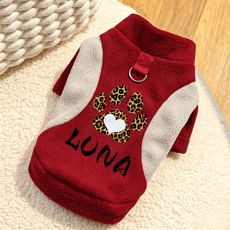 TEMU Latest High-end Customizable Name Pet Sweatshirt, Soft And Comfortable Autumn/winter Pet Sweatshirt, Cute Leopard Print Paw Print + , Suitable