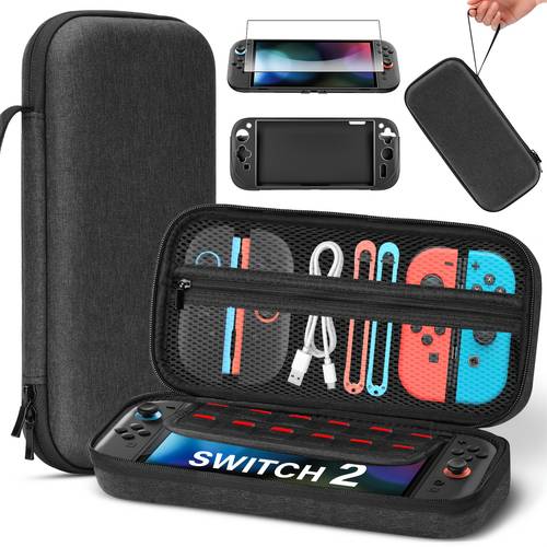 for switch 2 accessory kit with switch 2 case screen tempered film and silicone protective case portable travel bag for console and accessories