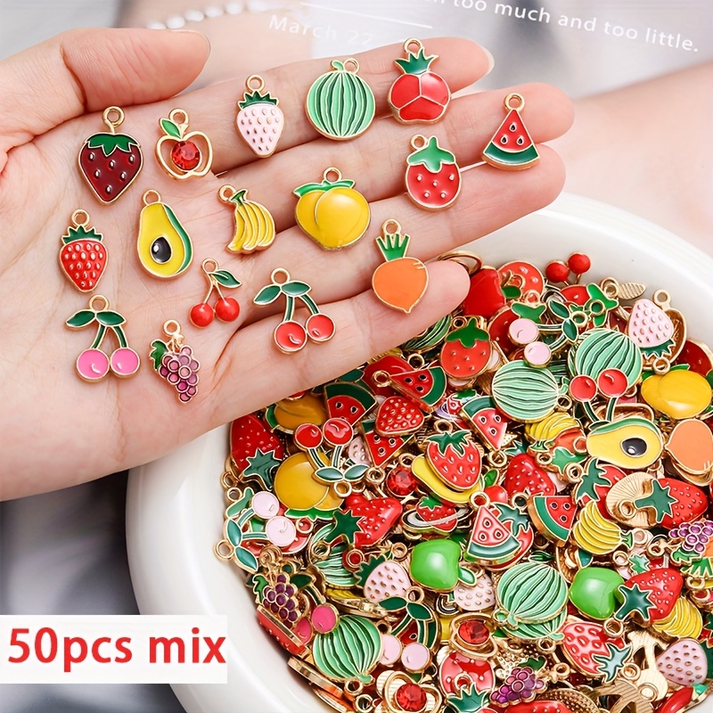 Image of 30/50pcs Random Style Charm Pendant Alloy Enamel Banana Pineapple Strawberry Grape Peach Pendant Necklace Bracelet Earrings Jewelry
