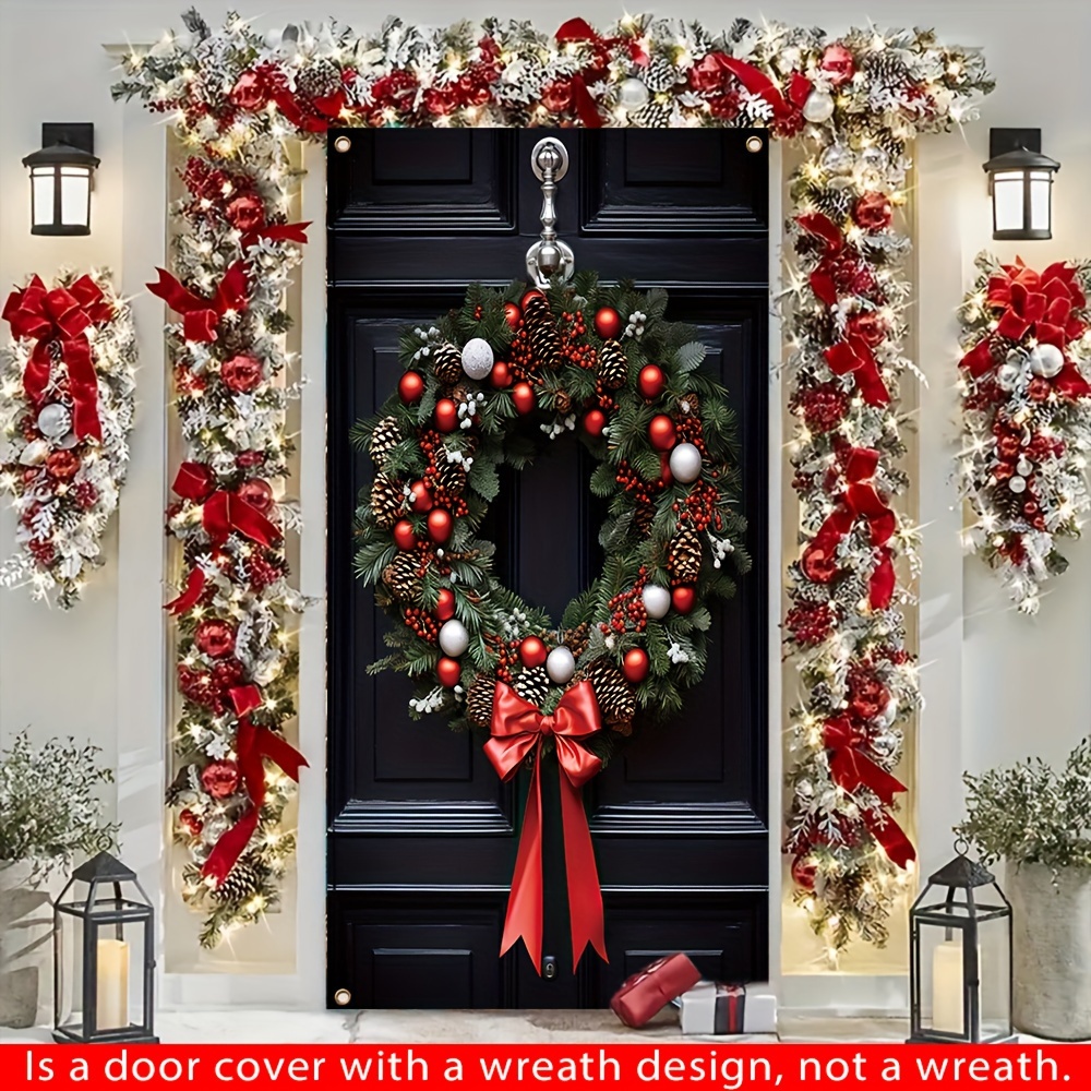 

Christmas Wreath , 70x35 , , Red Bowknot Pattern, 4- Hanging, Entrance & Decor,