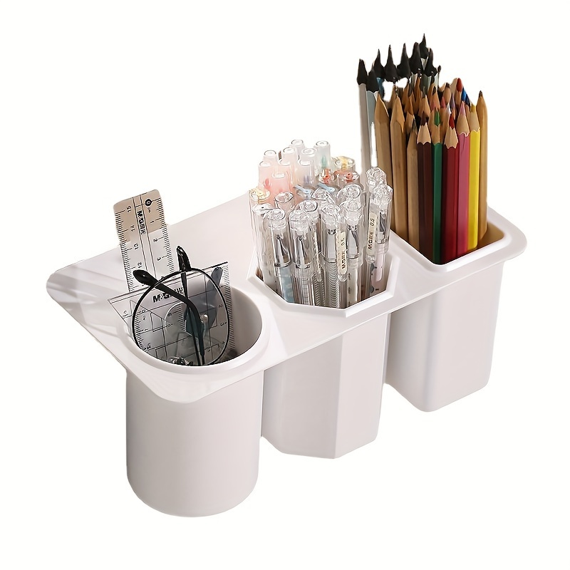 

3-compartment Desk Organizer - Stick-on, Storage Box For Office Supplies & Decor