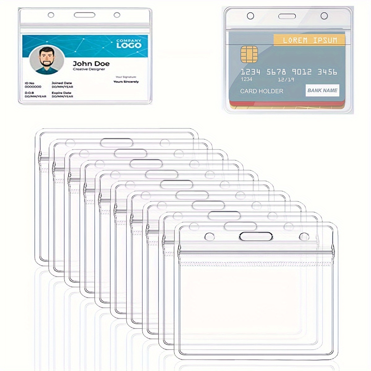 

10pcs Id Card Holder, Card Holder, Transparent Horizontal, Id Card Holder, Id Card Protection Cover, School, Office