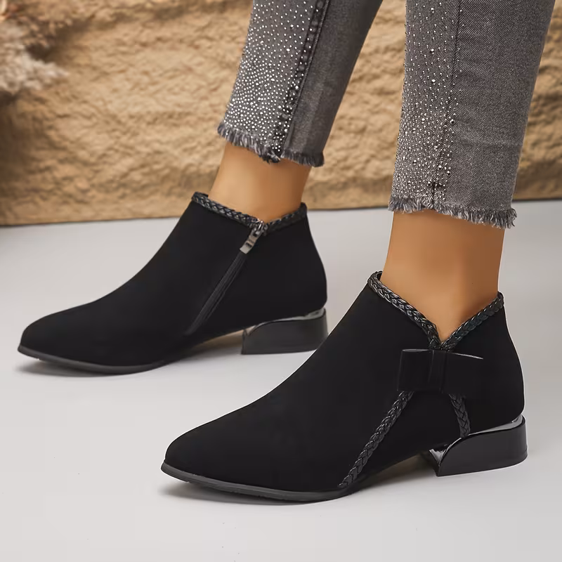 new autumn winter heel ankle boots for women pointed toe single shoe with bowknot fashion versatile chunky side zipper details 2