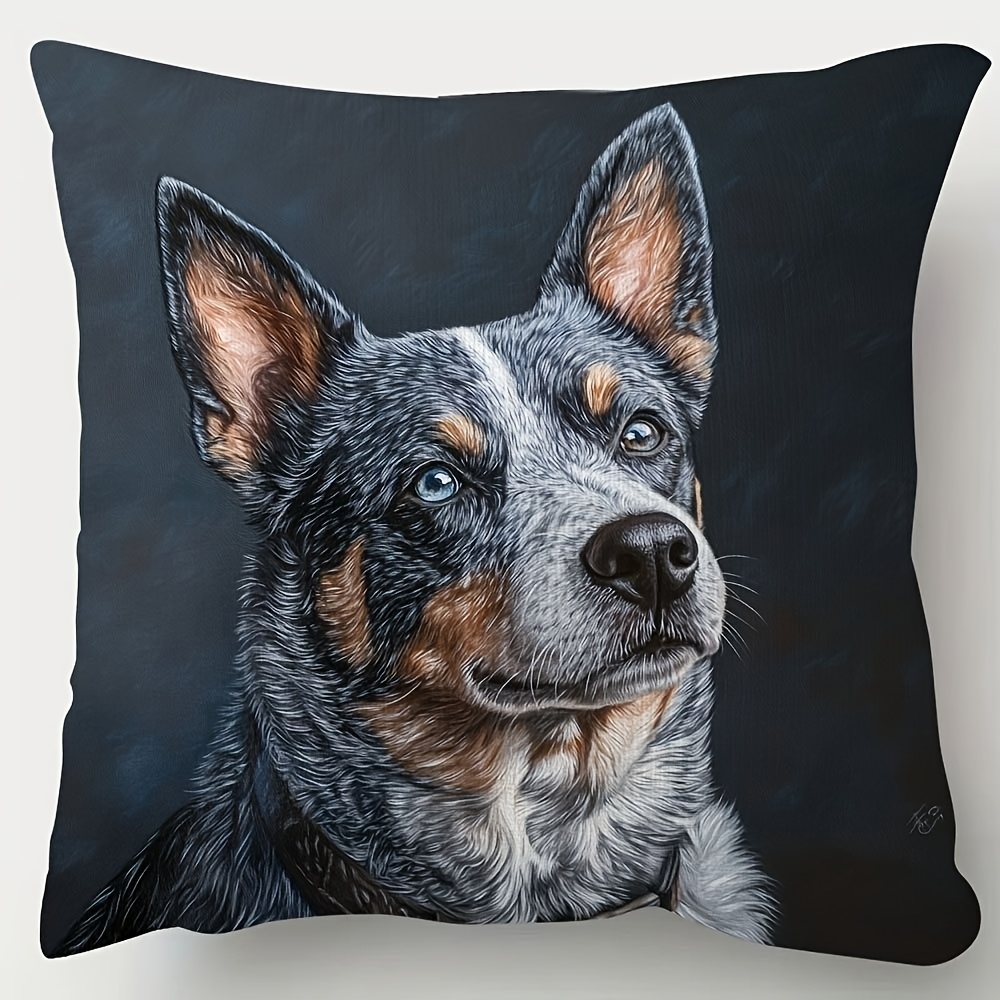 TEMU 1pc Australian Cattle Dog Blue Heeler Single-sided Print Pillow Cover 18x18 Inch, Zipper Closure Machine-washable Contemporary Home Decor For
