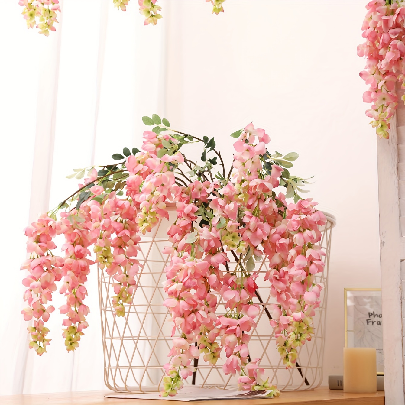 

1 Pc, 5 Forks, 110cm (43.3in.) Artificial Ceiling Wisteria Flower, Wedding Hall Decoration Flower, Wisteria Flower, Ceiling Or Garden Artificial Flower