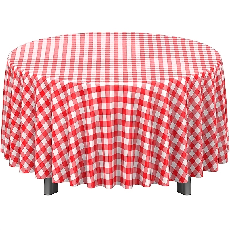 TEMU 10pcs Red And White Plastic Checkered Round Tablecloth, High-end Decorative Disposable Red Checkered Tablecloth, Picnic Farm Birthday Wedding