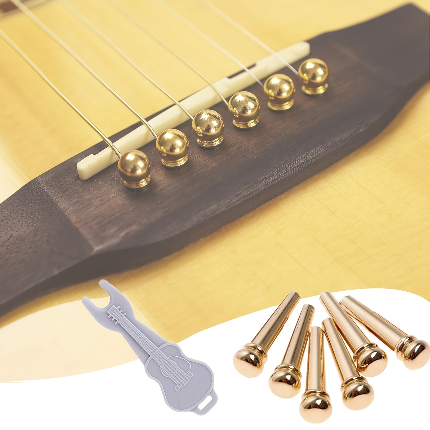 

Lot de 6 Embouts En Laiton Pur Pour Guitare Acoustique À 6 Cordes, Clous de Fixation, Pièces de Rechange Avec 1 Extracteur de Cheville de Pont