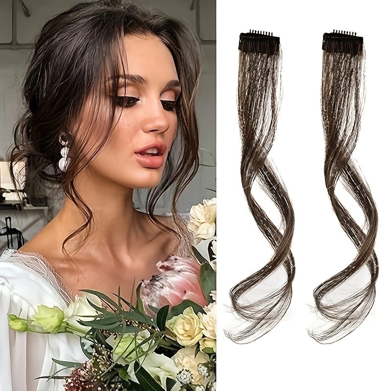 2pcs elegant body wave clip in hair extensions high temperature fiber womens side bangs christmas music festival hairpiece details 3