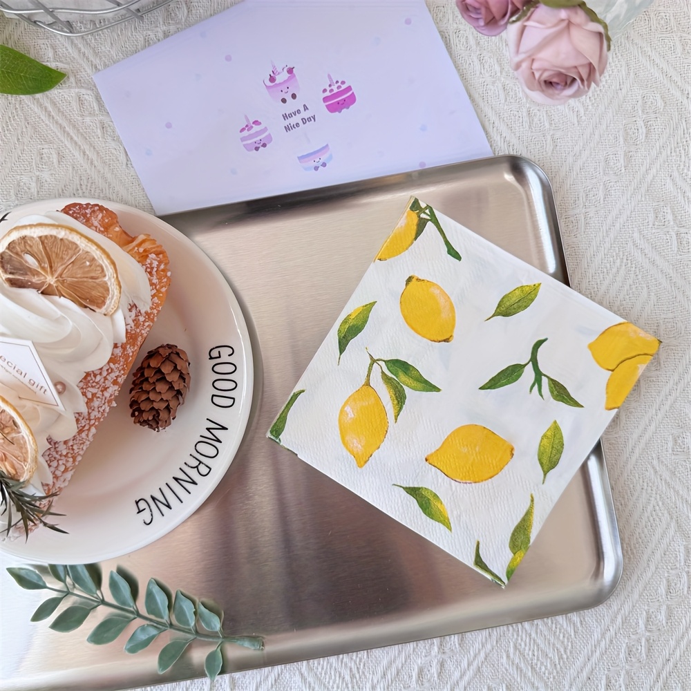 E-shop 20 Blatt/Set, 3-lagige, verdickte Servietten mit Zitronenmuster, 10*10 Zoll, dekorative Servietten für Geburtstagsfeiern, geeignet für