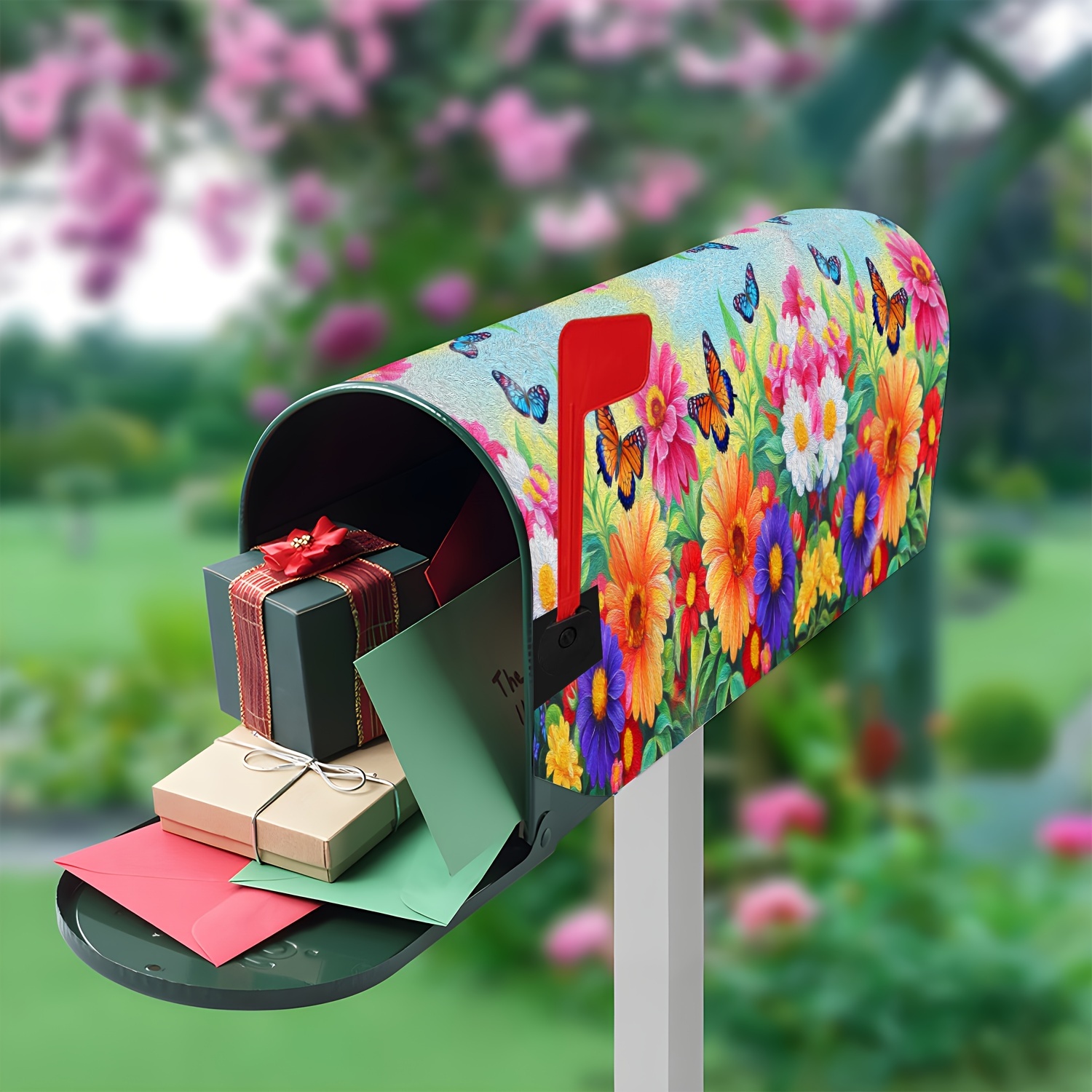 Fluttering Butterflies Spring Large Mailbox Cover - Magnetic, Fits Oversized 8x21 Inch Steel Mailboxes