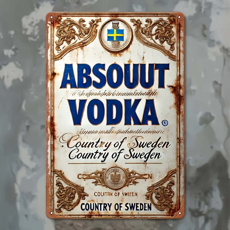 TEMU 2d Flat, 1pc, 2d Flat - Vintage Swedish Vodka Sign In A Flat 2d Design, Measuring 20.32x30.48 Cm. This Rustic Wall Art Features An Ornate Border