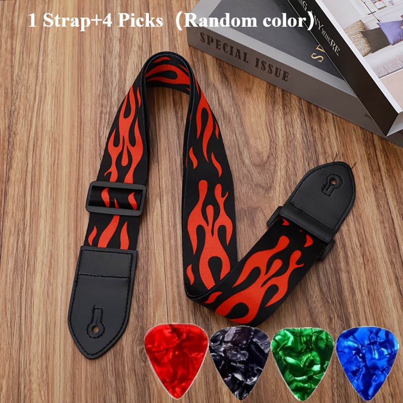 TEMU Canvas Adjustable Guitar Strap With Pu Leather End, Suitable For And Electric Guitar Strap, Comes With 4 Colored Guitar Picks As A Gift