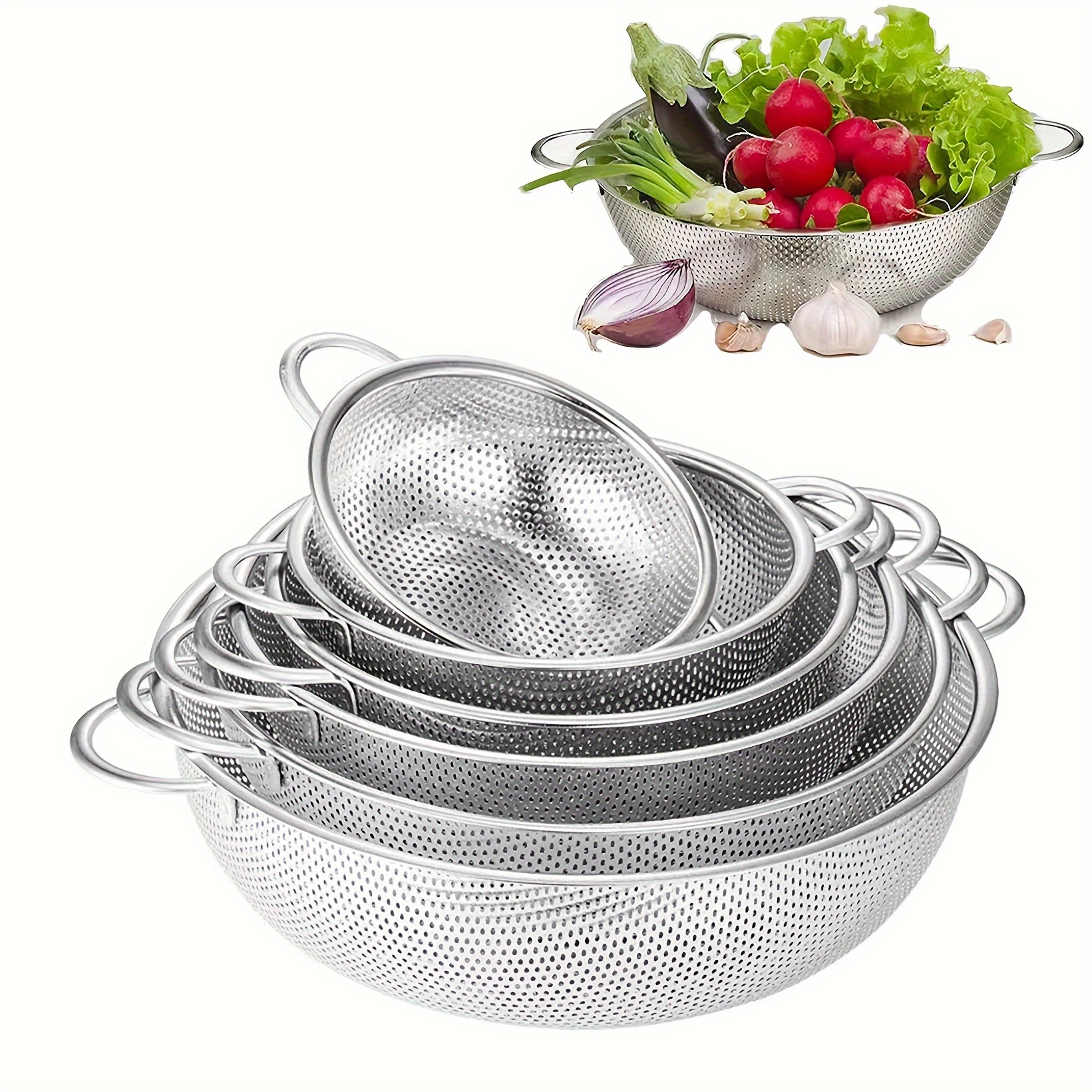 

Stainless Steel Draining Basket Washing Vegetable Basket Dense Hole Basket Washing Rice Sieve