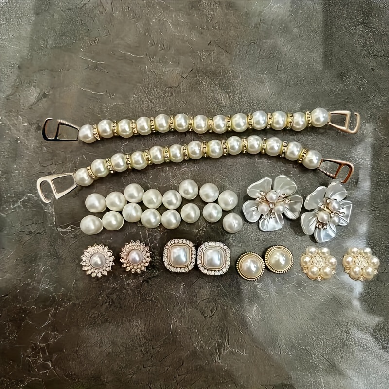 Image of 26/28pcs Fashion Flower Beads Shoe Charm Decorations For Clogs And Sandals, Diy Removable Shoe Flowers Accessories