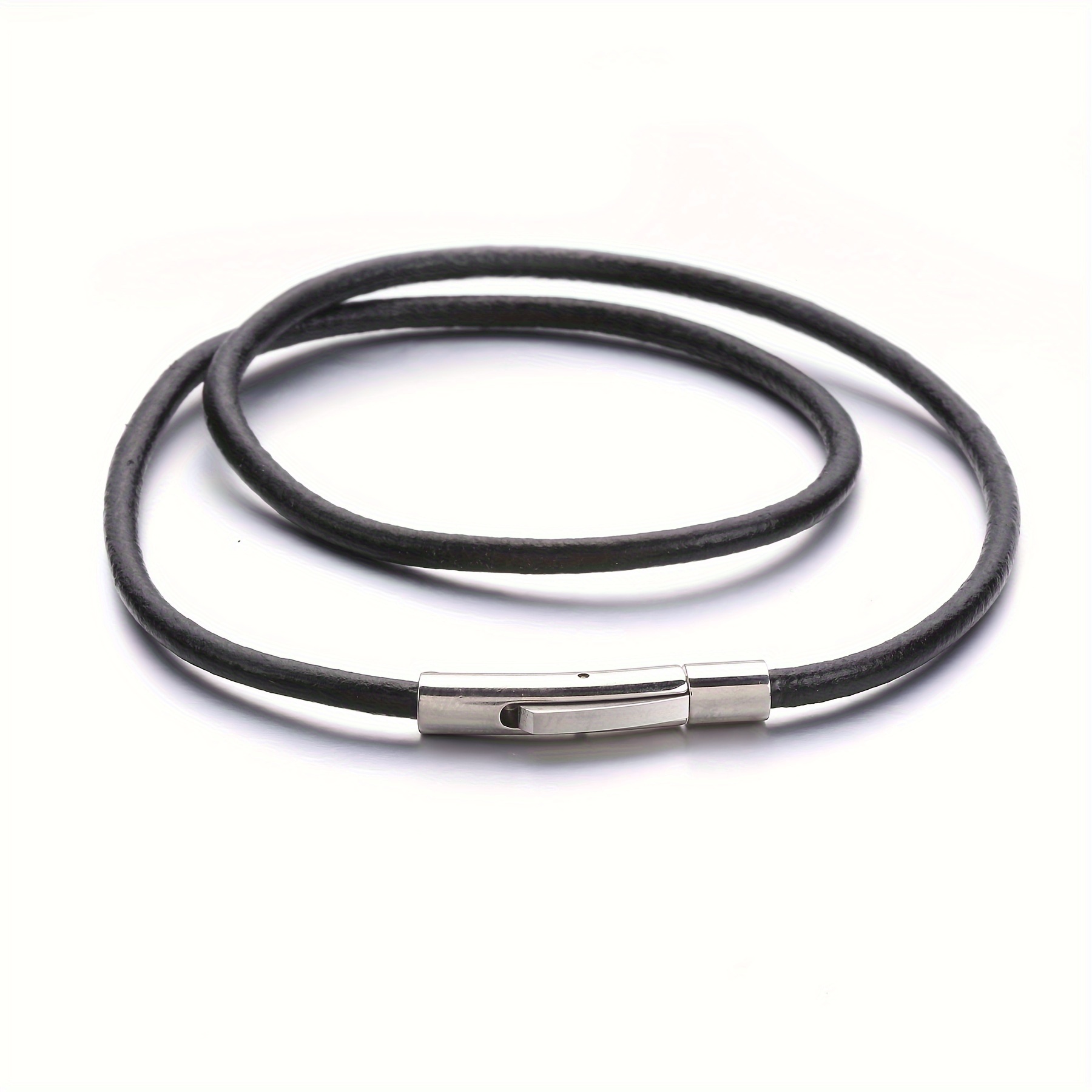 Collier En Argent Sterling 925 Avec Cordon En Cuir Noir - Longueur 76,2 Cm (30 Pouces) - Fermoir à Ressort - Neuf Sans Emballage