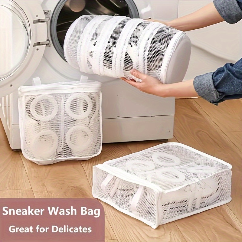 

Multipurpose Mesh Laundry Bags For Sneakers With Zipper Closure - Woven Round Washing Bags For Shoes, Delicates, And Footwear Cleaning - 1pc Athletic Shoe Wash Net Bag For Safe & Easy Laundry Room Use