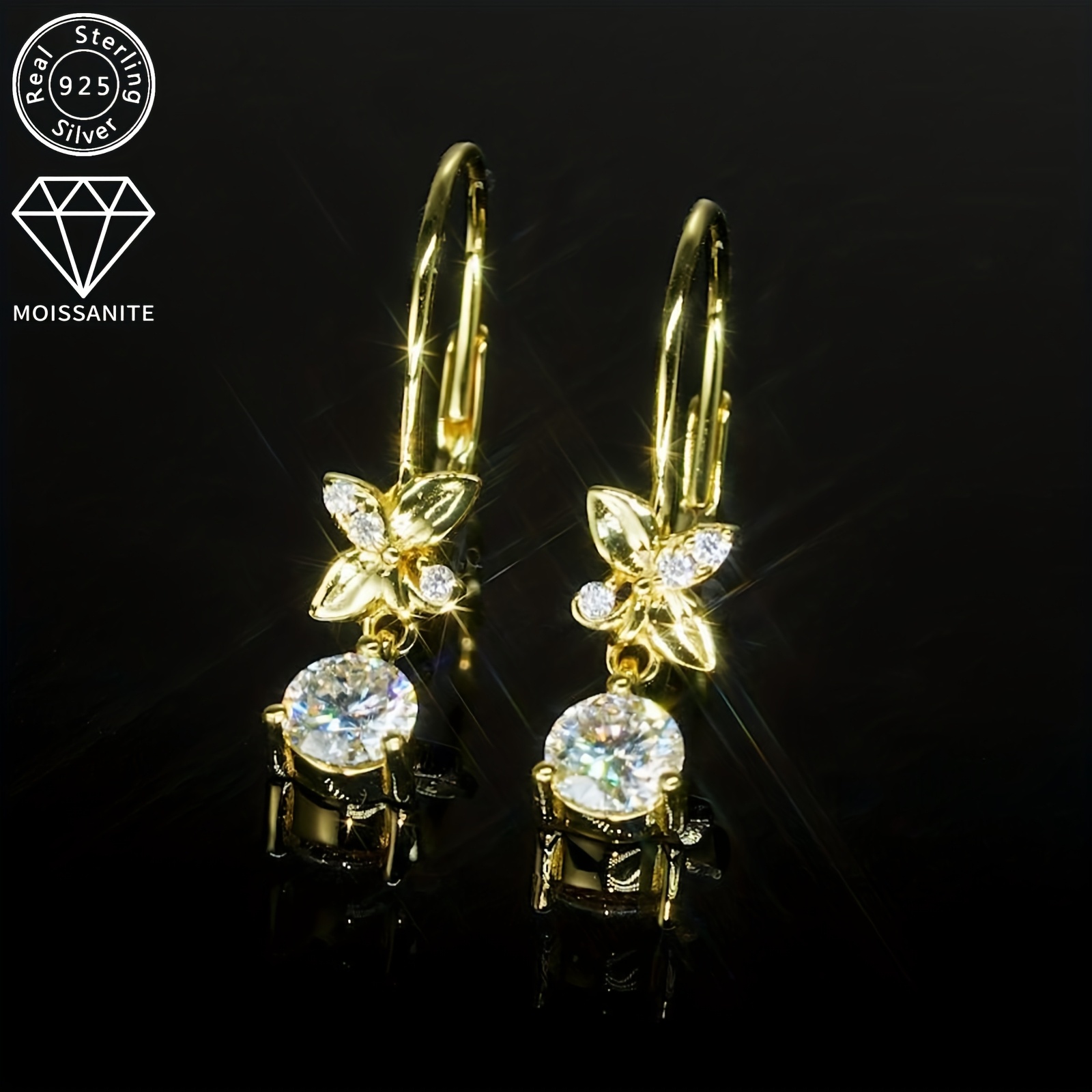 silver weight 2 04g moissanite 5mm 2pcs 1 3mm 6pcs 0 53ct 2pcs pair of moissanite earrings womens earrings 925 silver dangle style round moissanite earrings jewelry gift Product details 8