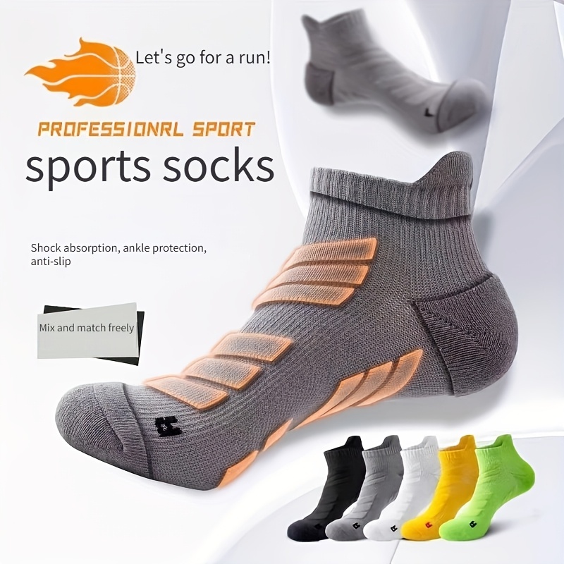 

5pcs Men's Athletic Socks - Breathable, Moisture-wicking For Tennis, Badminton, Basketball & Running | Summer Crew Socks