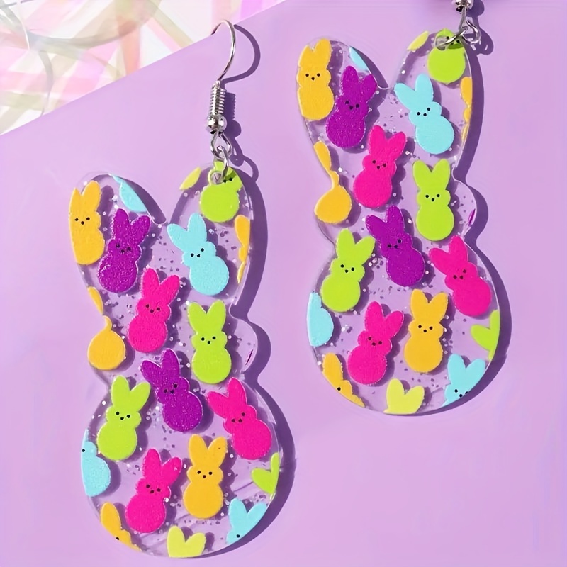 

Easter Bunny Acrylic Earrings, Cartoon Style Double-sided Rabbit Print, No Plating, Non-magnetic, Assorted Colors