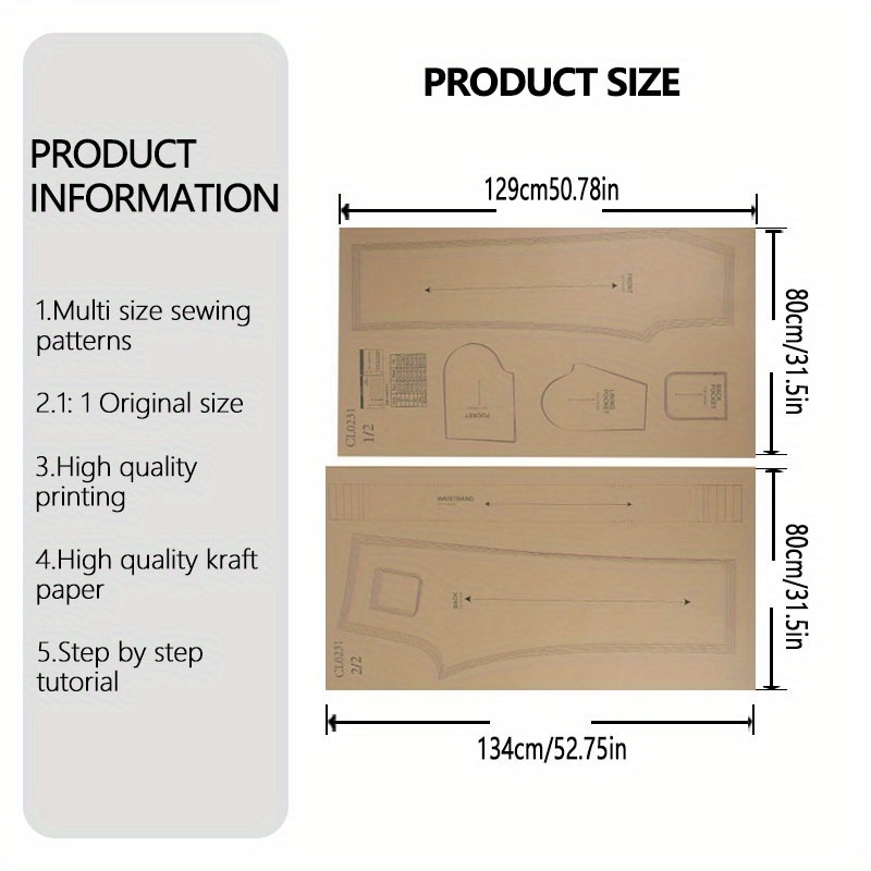 TEMU pour pantalons pour hommes disponibles en tailles (XS-XXL), un kit de couture de base pour vêtements pour hommes, modèles de couture pour