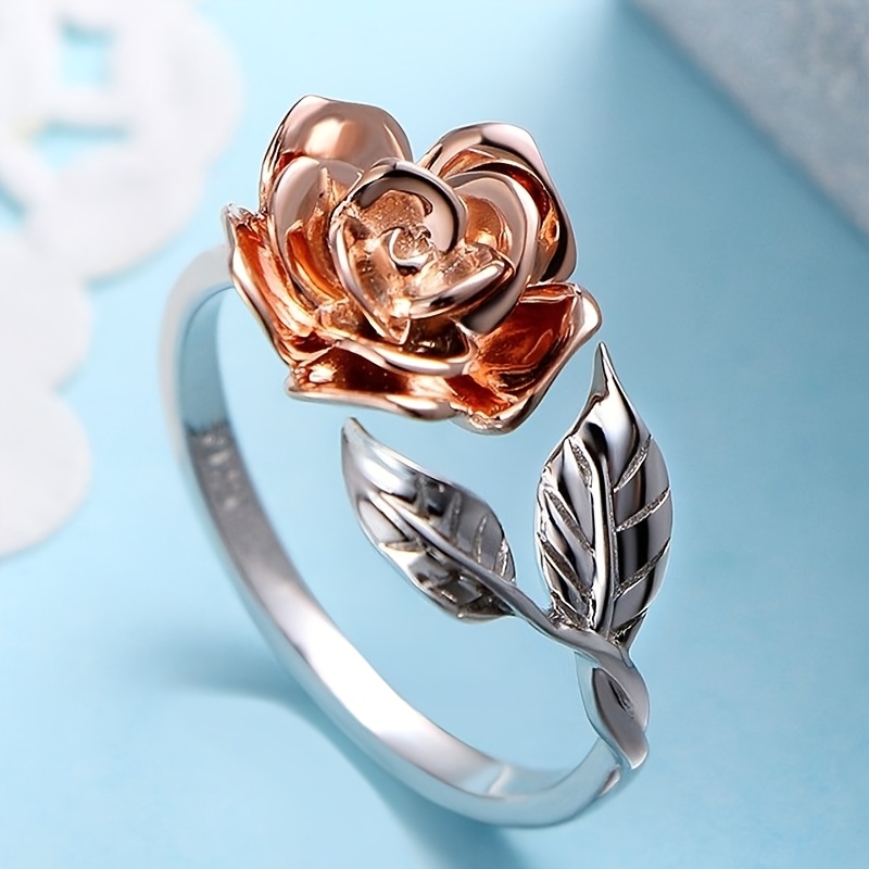Vintage Inspired Rose & Leaf Ring in Durable Metal