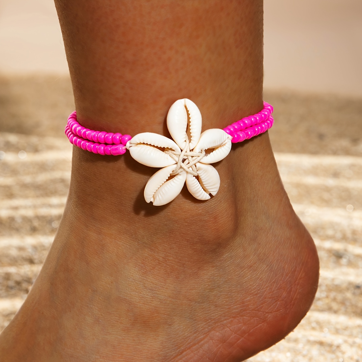 1pc Bohemian Resin Scallop Woven Flower Anklet With Colorful Seed Beads, Perfect Gift For Women's Parties, Vacations