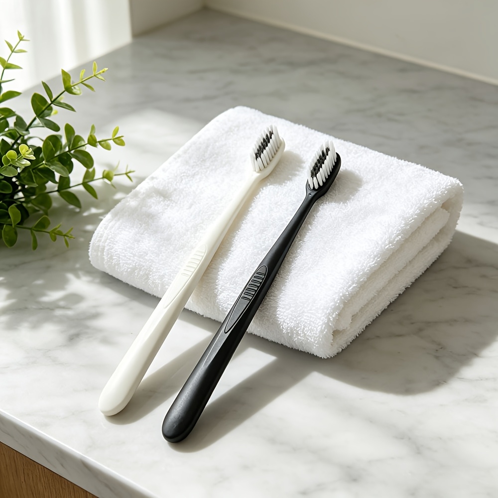 10pcs Black or White Adult Toothbrushes with Soft Bristles