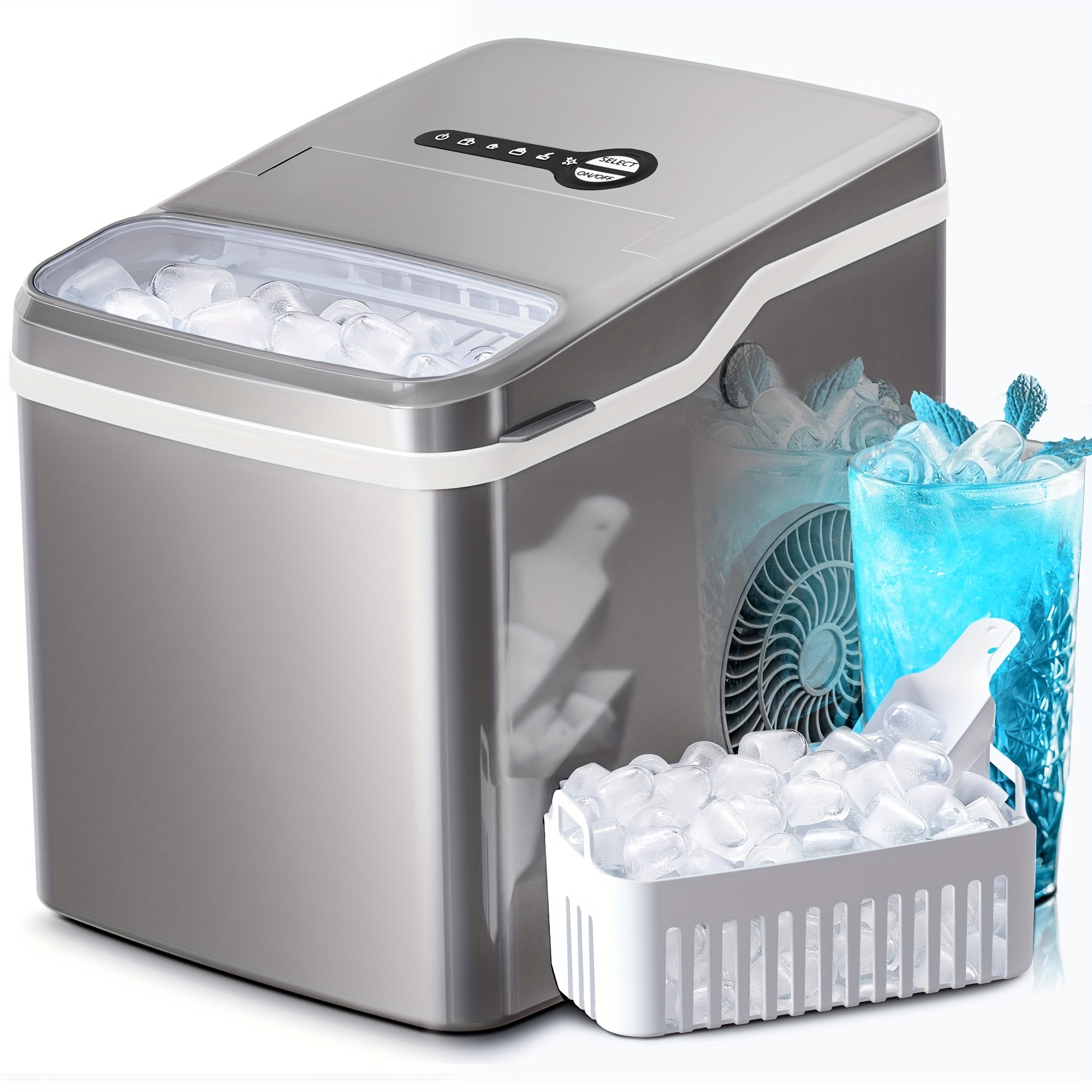 

Ice Makers Countertop, 28lbs/day, Collapsible Portable Countertop Ice Maker Machine With Handle, 2 Sizes Of Ice Cube, 9 Pcs/7 Mins, Small Ice Maker With Ice Basket/, For Home & Kitchen (grey)