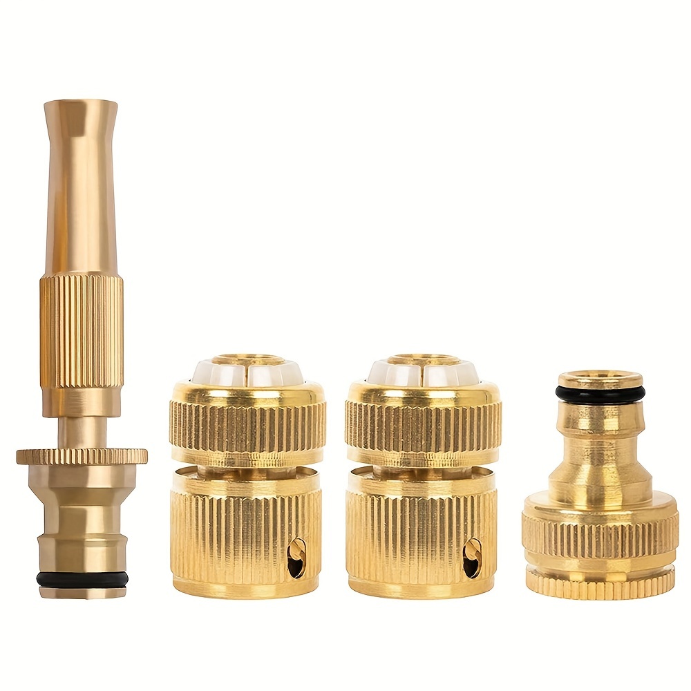 

Set Of 4, () Aluminum Alloy Garden Hose Nozzle And Connector Kit, Includes 1 Spray , 2 Water Connectors, Standard Nozzle, Suitable For Watering Gardens And Cleaning Outdoor Floors.