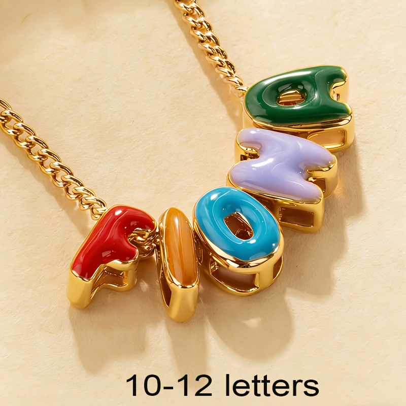 TEMU Custom Letter Necklace 304 304 Stainless Steel Personalized Enamel 3d Balloon Letter Pendant Bohemian Style Unisex Custom Memorial Gift Wedding