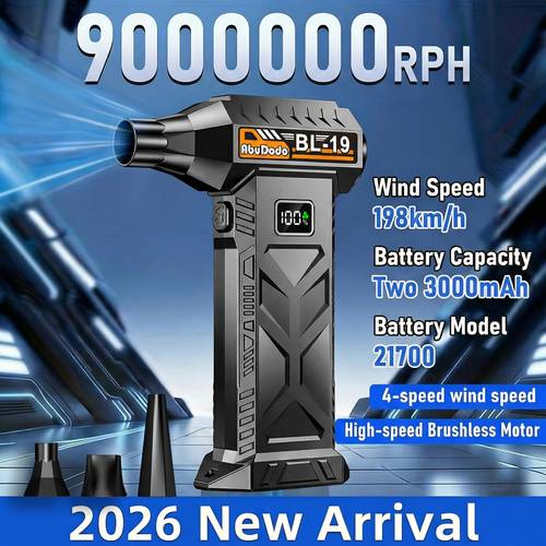 rechargeable turbo fan air duster 9000000rph featuring type c fast charging a large capacity lithium battery display led lighting and multiple adapters its suitable for cleaning home computer cases keyboards car windshields
