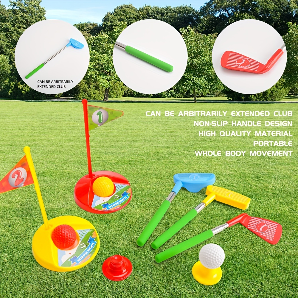 

Kids Golf Toy Set With 3 Adjustable Clubs, 2 Practice Holes, 3 Balls - Durable Plastic Indoor/outdoor Golfing Kit For Children Ages 3-6