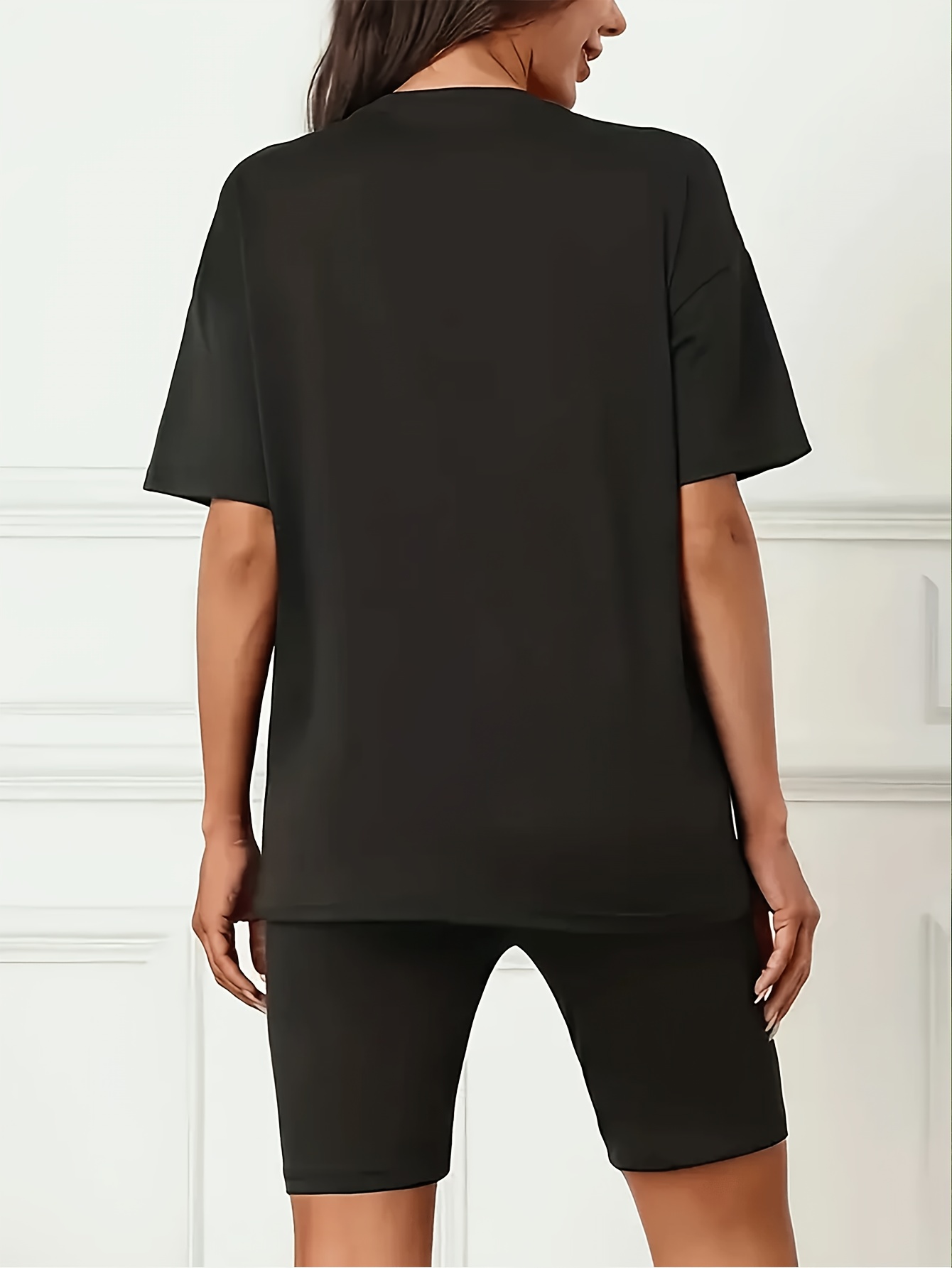 Women's 2pcs Casual Sporty Outfit Cute Cow Print, Polyester Spandex  Blend, Short Sleeve Tee Biker Shorts Set in Black, White, Dark Gray,  Brick R - Main Image