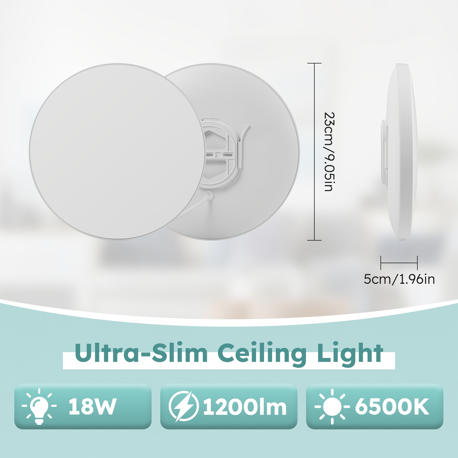18w Ceiling Lamp With White Edge Lampshade, Single Color Temperature, Wall Control Switch For Remote Control