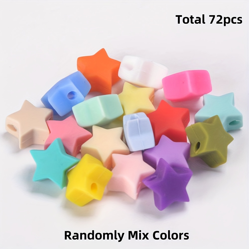 Image of 72pcs Star Silicone Beads Mix | Colorful Spacer Beads For Keychain Jewelry, Christmas Craft Gift (random Colors)