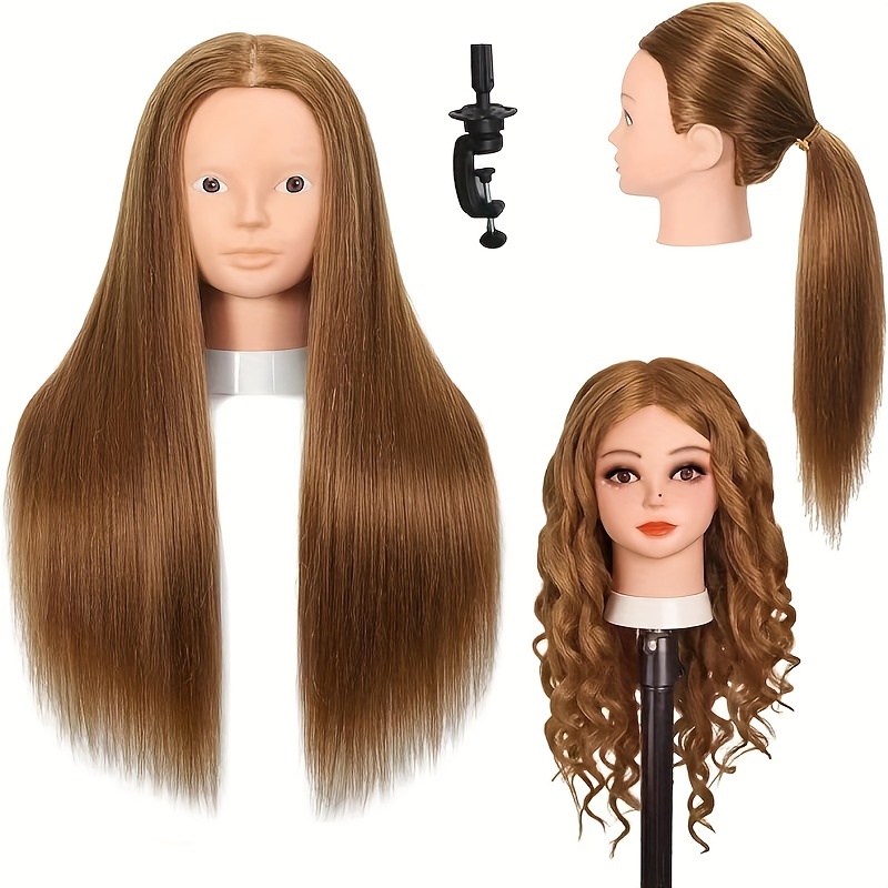 

Training Head 24-26" Female Human Hair And Synthetic Hair Mannequin Head Hair Styling Cosmetology Mannequin Head Doll Head For Hairdresser With Free Clamp For Valentine's Day Season