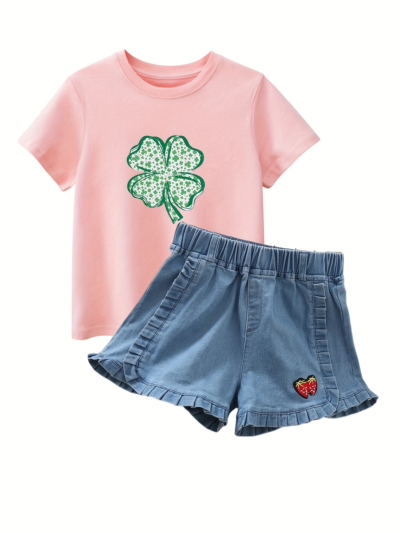 clover print day girls outfit short Temu Mauritius